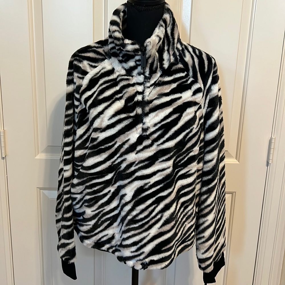 Calvin Klein faux fur half zipped zebra jacket
